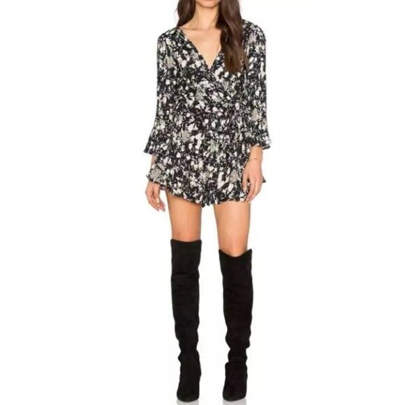 FREE PEOPLE All The Right Ruffles Romper in Black Raven Combo. Size Small - Picture 1 of 11